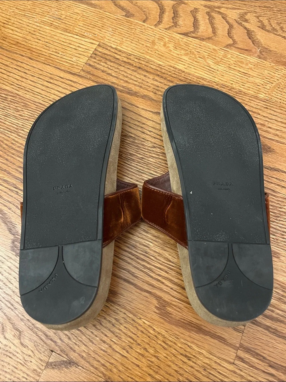 Women's Prada Velvet Leather Buckle Thong Sandals Size 39